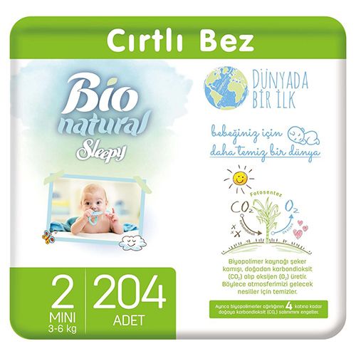 Sleepy Bio Natural Bebek Bezi 2 Numara Mini 204 Adet