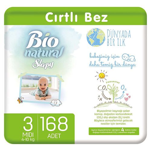 Sleepy Bio Natural Bebek Bezi 3 Numara Midi 168 Adet