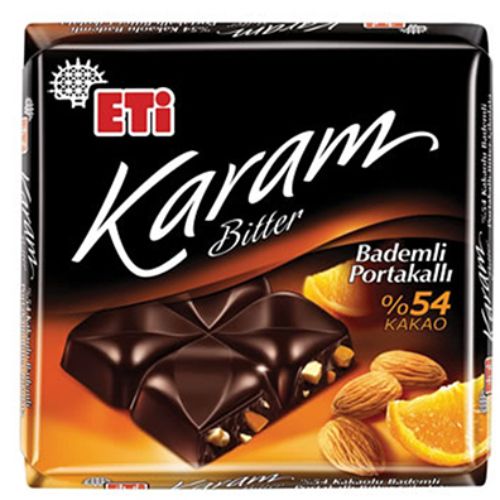 Eti Karam %54 Kakaolu, Portakallı & Bademli Bitter Çikolata 80 Gr