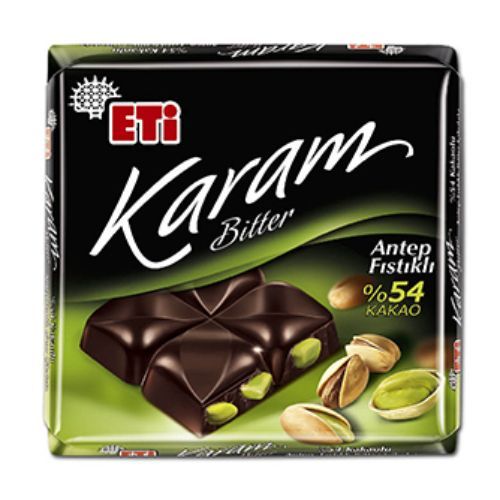 Eti Karam Bitter Chocolate with 54% Cocoa and Pistachio 80 Gr