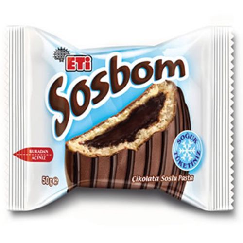 Eti Sosbom Chocolate Coated & Chocolate Sauce Filled Cake 50 Gr