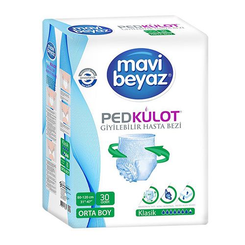 Mavi-Beyaz Pedkülot Emici Külot (Orta) 30 Adet