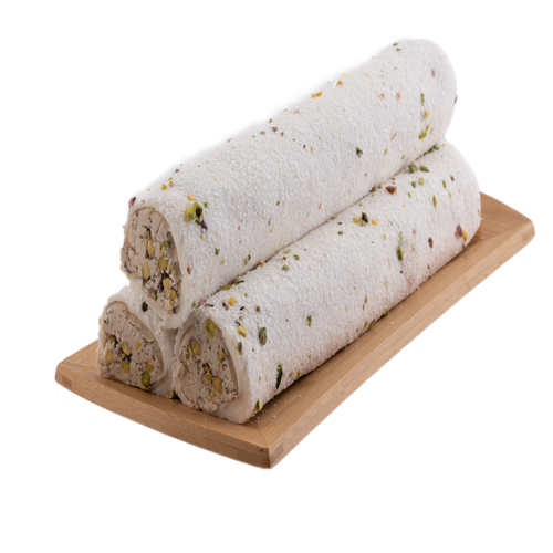 Oruç Dede Coconut Sliced Pistachio/Pistachio Cream-Filled Turkish Delight  Roll 250 Gr