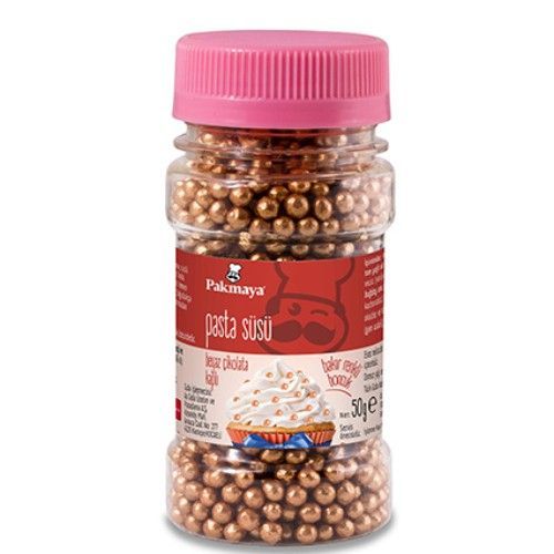 Pakmaya Boules Comestibles de Décoration de Gâteau au Chocolat Blanc (couleur cuivre) 50 Gr