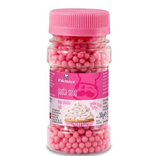 Pakmaya Décoration de Gâteau Boules Comestibles au Chocolat Blanc (Couleur Rose) 50 Gr