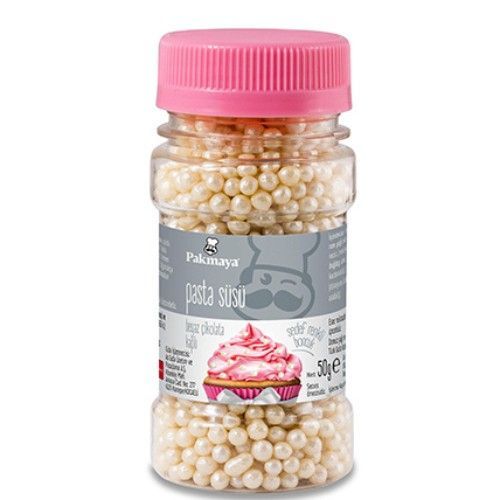 Pakmaya Décoration de Gâteau Boules Comestibles au Chocolat Blanc (Couleur de Perle) 50 Gr