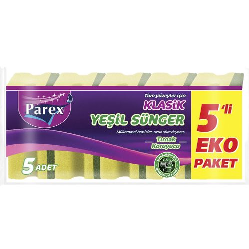 Parex Klasik Yeşil Oluklu Sünger 5'Li Ekonomik Paket