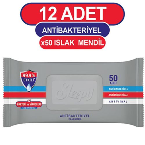 Sleepy Antibakteriyel Islak Havlu 12x50 Gri Paket