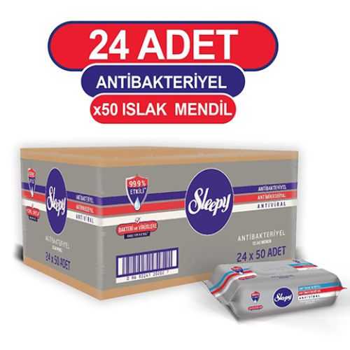 Sleepy Antibakteriyel Islak Havlu 24x50 Gri Paket