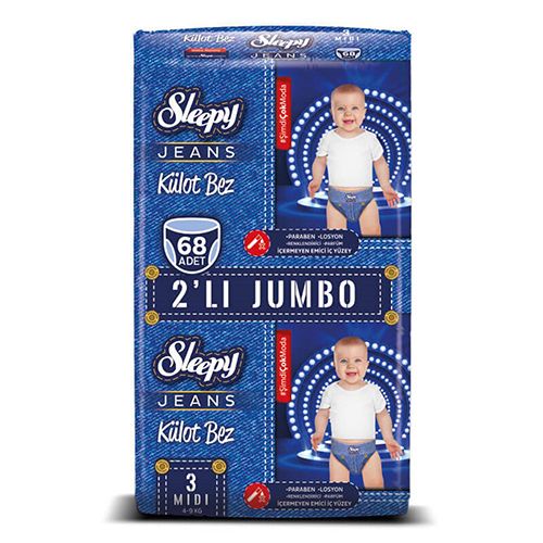 Sleepy Jeans Külot Bez 3 Numara Midi 2'Li Jumbo 68 Adet