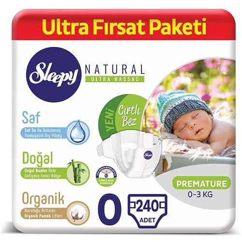 Sleepy Natural Bebek Bezi 0 Numara Prematüre Ultra Fırsat Paketi 240 Adet