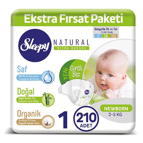 Sleepy Natural Bebek Bezi 1 Numara Yenidoğan 210 Adet