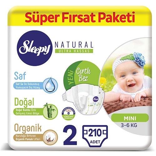 Sleepy Natural Bebek Bezi 2 Numara Mini Süper Fırsat Paketi 210 Adet