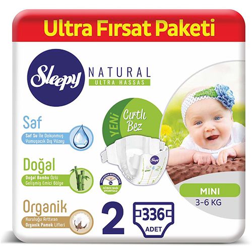 Sleepy Natural Bebek Bezi 2 Numara Mini Ultra Fırsat Paketi 336 Adet