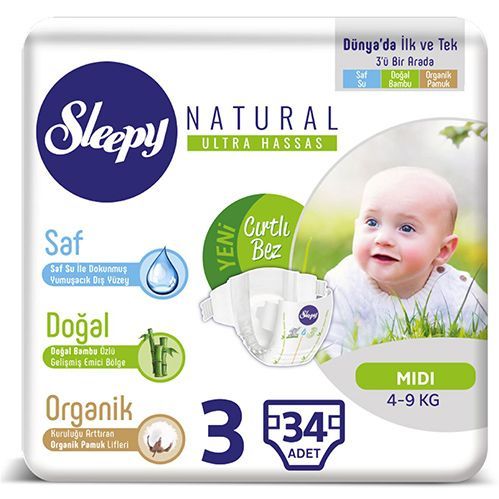 Sleepy Natural Baby Diaper No.3  Midi 34 pcs