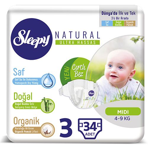 Sleepy Natural Bebek Bezi 3 Numara Midi 34 Adet