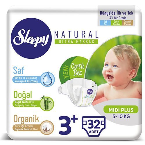 Sleepy Natural Baby Diaper No.3  Midi Plus  32 pcs