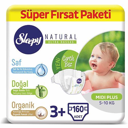 Sleepy Natural Baby Diaper No.3 Midi Plus Super  Opportunity Pack 160 pcs