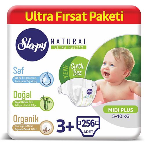 Sleepy Natural Bebek Bezi 3 Numara Midi Plus  Ultra Fırsat Paketi 256 Adet