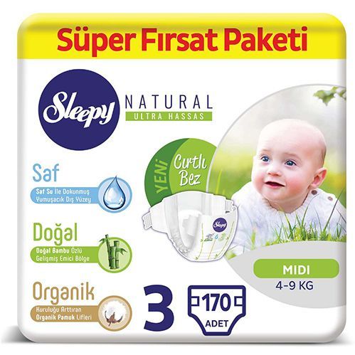 Sleepy Natural Baby Diaper No.3  Midi Super Opportunity Pack 170 Adet