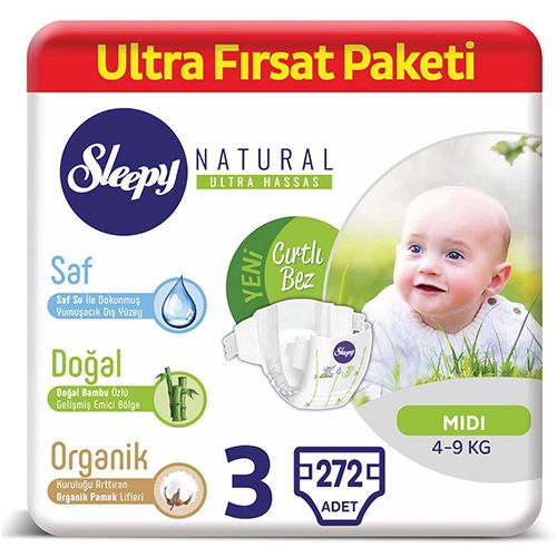 Sleepy Natural Bebek Bezi 3  Numara Midi Ultra Fırsat Paketi 272 Adet