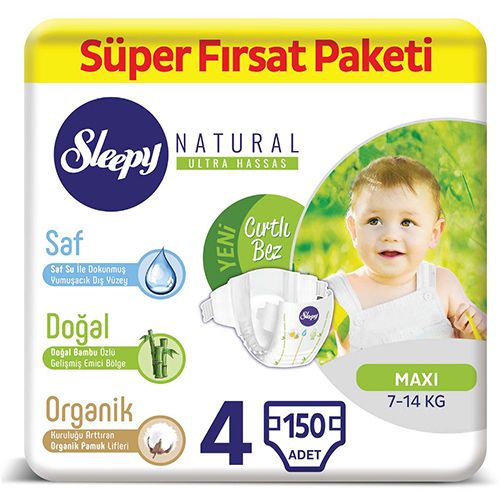 Sleepy Natural Bebek Bezi 4 Numara Maxi Süper Fırsat Paketi 150 Adet