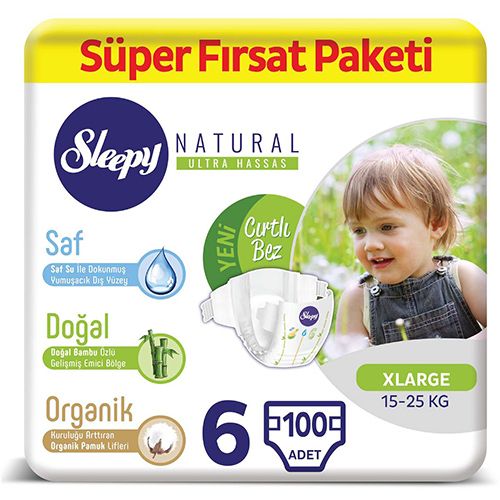 Sleepy Natural Bebek Bezi 6 Numara X Large  Süper Fırsat Paketi 100 Adet