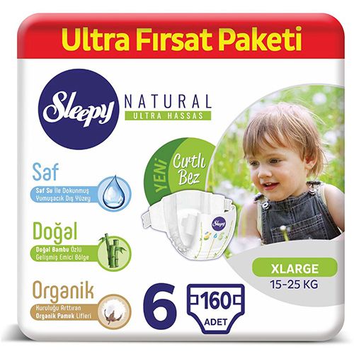 Sleepy Natural Bebek Bezi 6 Numara X Large Ultra Fırsat Paketi 160 Adet