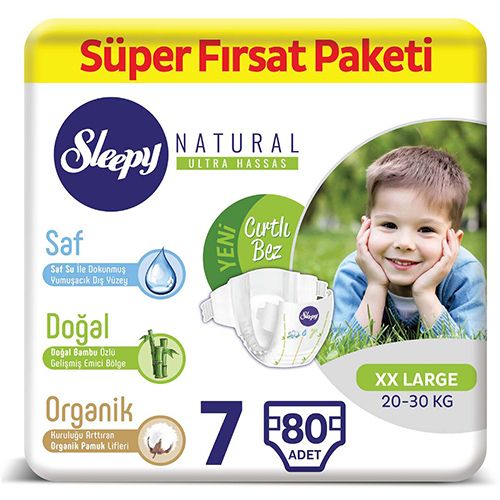 Sleepy Natural Bebek Bezi 7 Numara XX Large Süper Fırsat Paketi 80 Adet