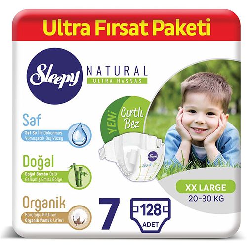 Sleepy Natural Bebek Bezi 7 Numara XX Large Ultra Fırsat Paketi 128 Adet