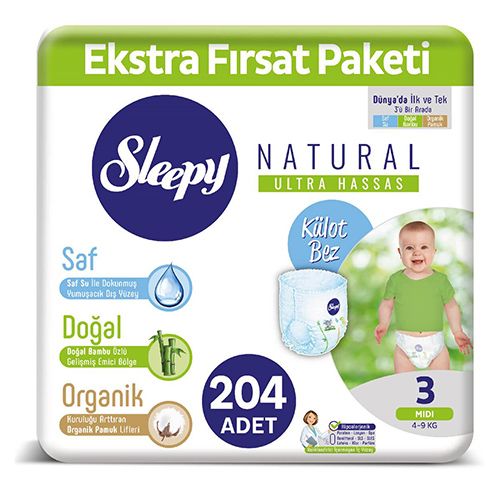 Sleepy Natural Külot Bez 3 Numara Midi Ekstra Fırsat Paketi  204 Adet