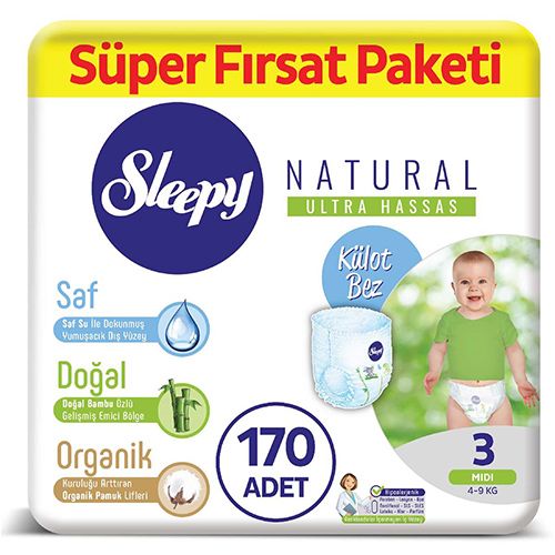 Sleepy Natural Külot Bez 3 Numara Midi Süper Fırsat Paketi 170 Adet