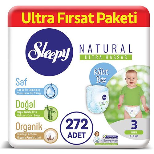 Sleepy Natural Külot Bez 3 Numara Midi Ultra Fırsat Paketi 272 Adet