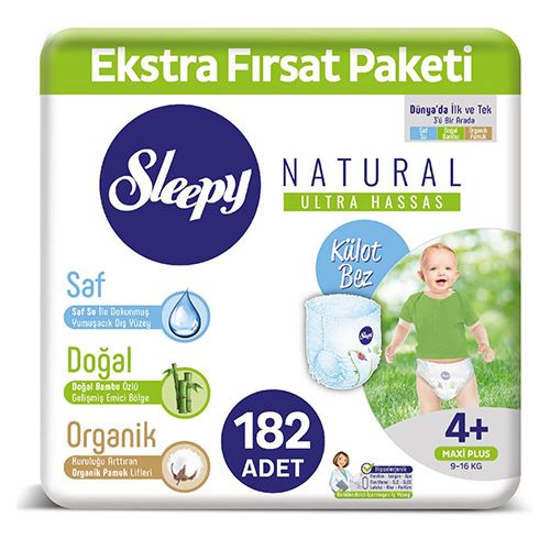 Sleepy Natural Külot Bez 4 Numara Maxi Plus Ekstra Fırsat Paketi 182 Adet