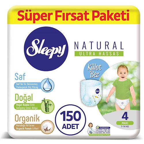 Sleepy Natural Külot Bez 4 Numara Maxi Süper Fısat Paketi 150 Adet