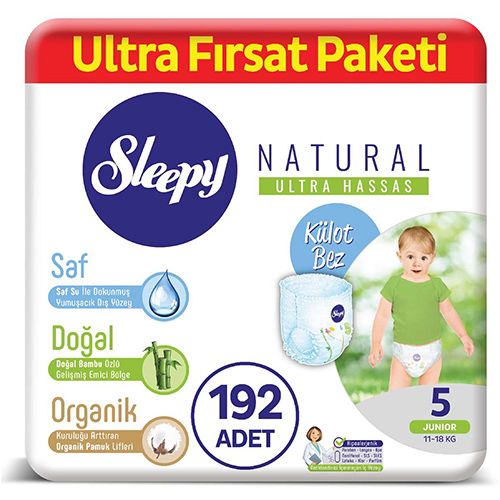 Sleepy Natural Külot Bez 5 Numara Junior Ultra Fırsat Paketi 192 Adet