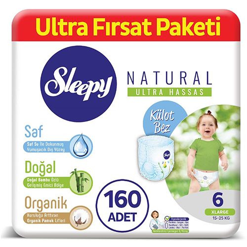 Sleepy Natural Külot Bez 6 Numara X Large Ultra Fırsat Paketi 160 Adet