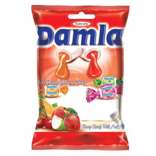 Tayaş Damla Karışık Meyve Dolgulu (Çilek, Elma, Portakal, Vişne, Ahududu, Şeftali) Yumuşak Şeker 40 Gr