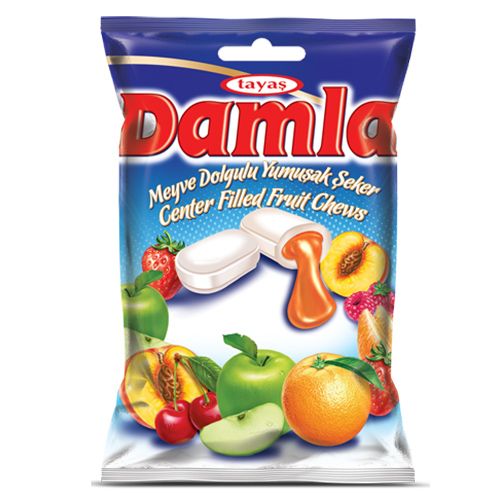 Tayaş Damla Meyve Dolgulu (Çilek, Elma, Portakal, Vişne, Ahududu, Şeftali) Yumuşak Şeker 90 Gr