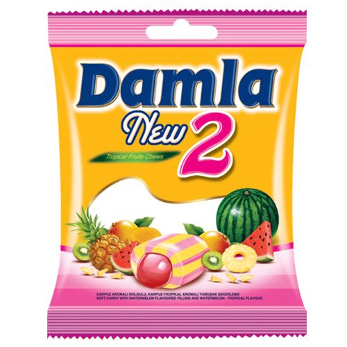 Tayaş Damla New 2 Soft Candy With Watermelon Flavoured filling And Watermelon-Tropical Flavour 90 Gr