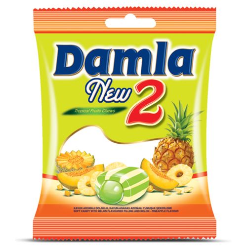 Tayaş Damla New 2 Kavun Aromalı Dolgulu, Kavun-Ananas Aromalı Yumuşak Şeker 90 Gr