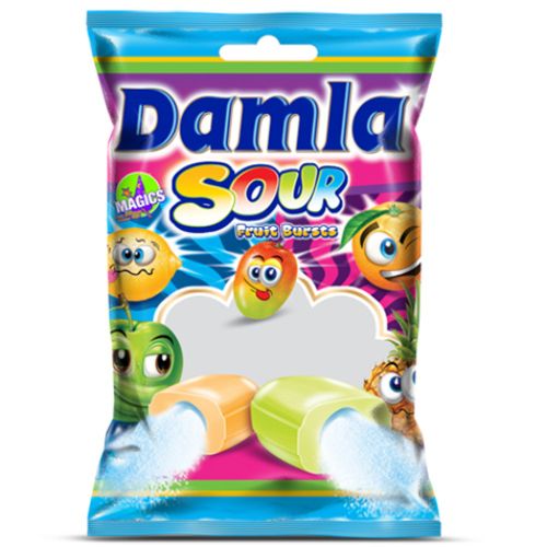 Tayaş Damla Sour Fruit Flavoured Soft Candy With Powder Filling (Orange, Apple, Lemon, Tropical) 90 Gr