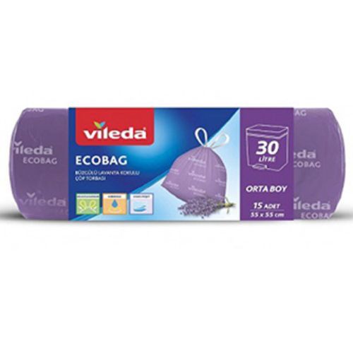 Vileda Ecobag Drawstring Lavender Scented Garbage Bag Medium Size 15 pcs