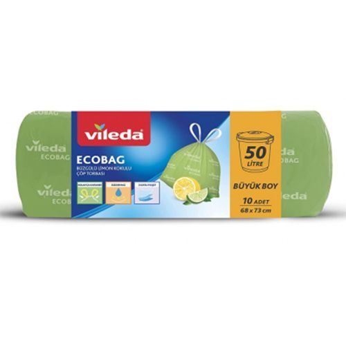 Vileda Ecobag Drawstring Lemon Scented Garbage Bag Large Size 10 pcs